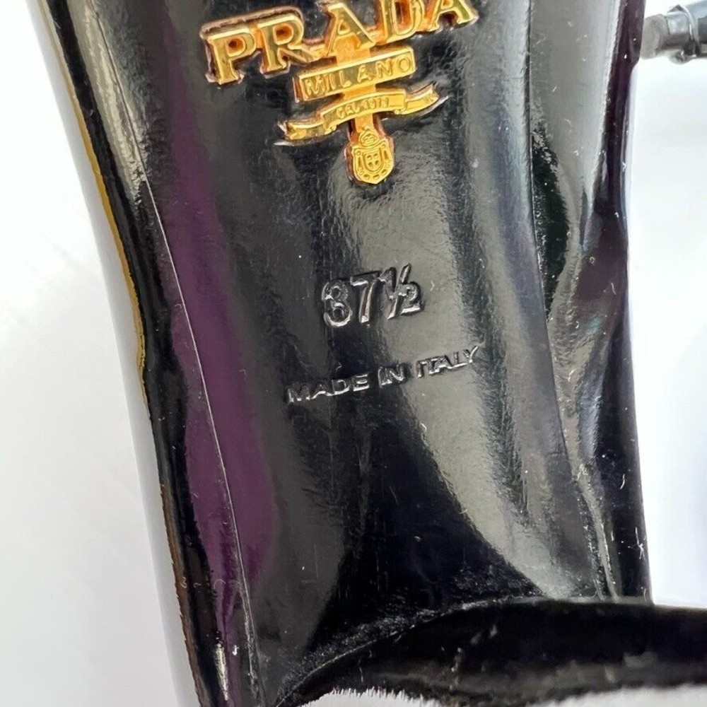 Prada Pump Women 7.5 Leather Patent Italy Buckle Square Heel Shiny Ombre Core Go - Picture 12 of 14
